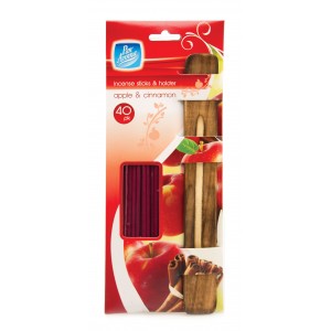 Pack of 40 Incense Sticks With Ash Catcher / Holder ~ Apple And Cinnamon