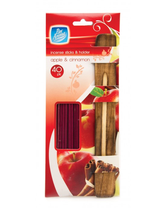 Pack of 40 Incense Sticks With Ash Catcher / Holder ~ Apple And Cinnamon, Home, Pan Aroma 