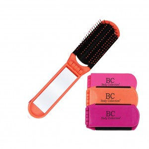 Body Collection Folding Hair Brush With Mirror ~ Orange 