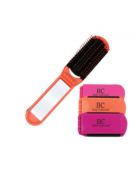 Body Collection Folding Hair Brush With Mirror ~ Orange, Brushes & Combs, Body Collection 