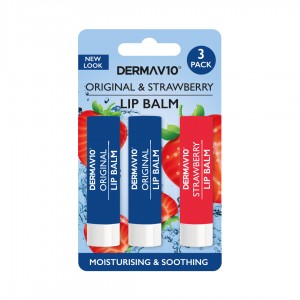 Derma V10 Triple Pack Lip Balm ~ Original, Strawberry 
