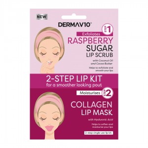 Derma V10 2- Step Exfoliating Raspberry Sugar Lip Scrub and Lip Mask