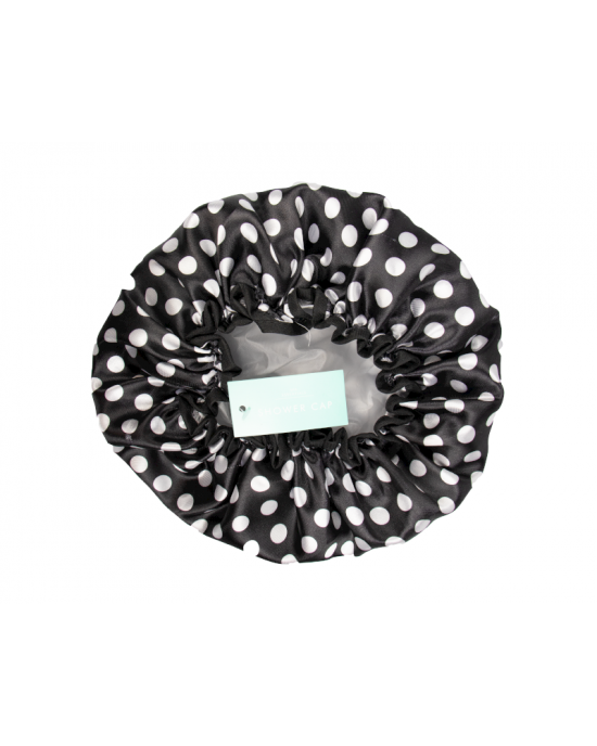 Polka Dot Spotty Shower Cap ~ Black, Hair Accessories, Spa Essentials 