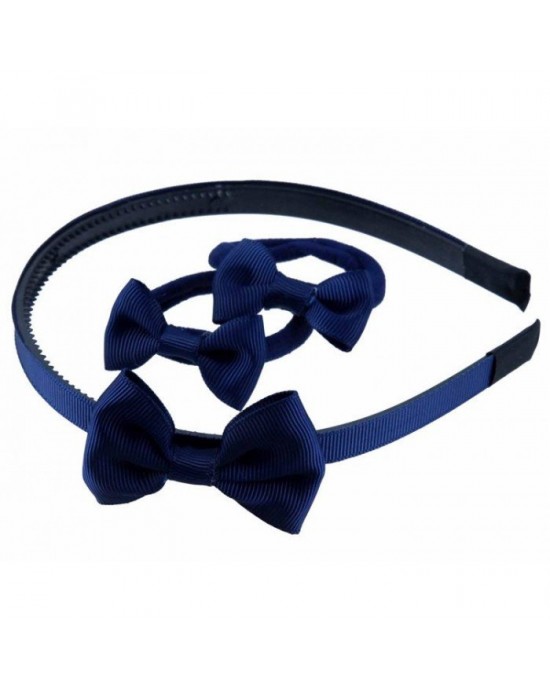 Alice Band and Hair Ponios with Ribbon Bow ~ Navy, Hair Accessories, It s Wow 
