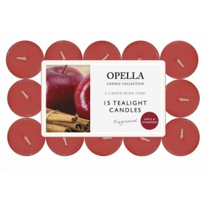 Opella 15 Pack Scented Tea Lights Candles 3.5 Hour Burn ~ Apple & Cinnamon