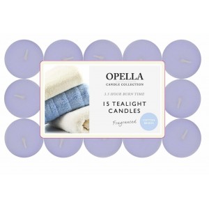 Opella 15 Pack Scented Tea Lights Candles 3.5 Hour Burn ~ Cotton Breeze