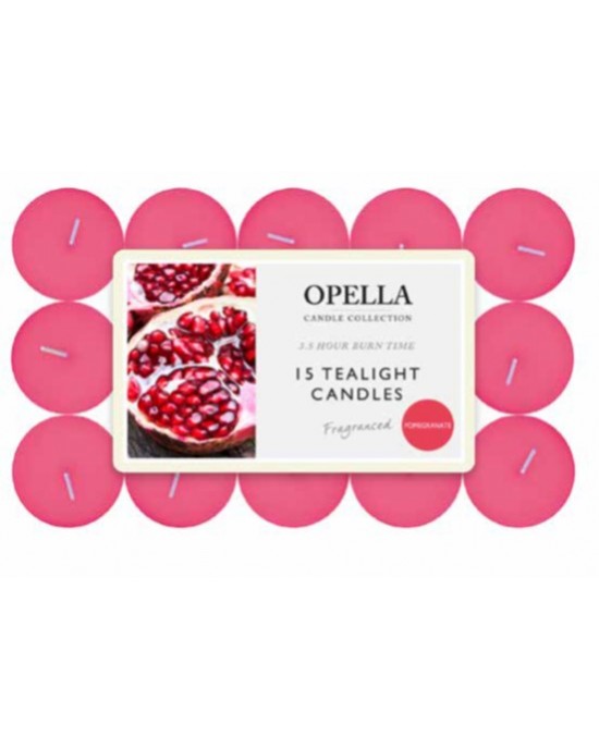 Opella 15 Pack Scented Tea Lights Candles 3.5 Hour Burn ~ Pomegranate, Tea Light and Candles, Opella 