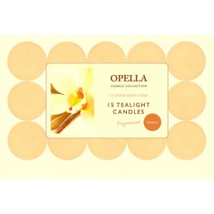 Opella 15 Pack Scented Tea Lights Candles 3.5 Hour Burn ~ Vanilla 
