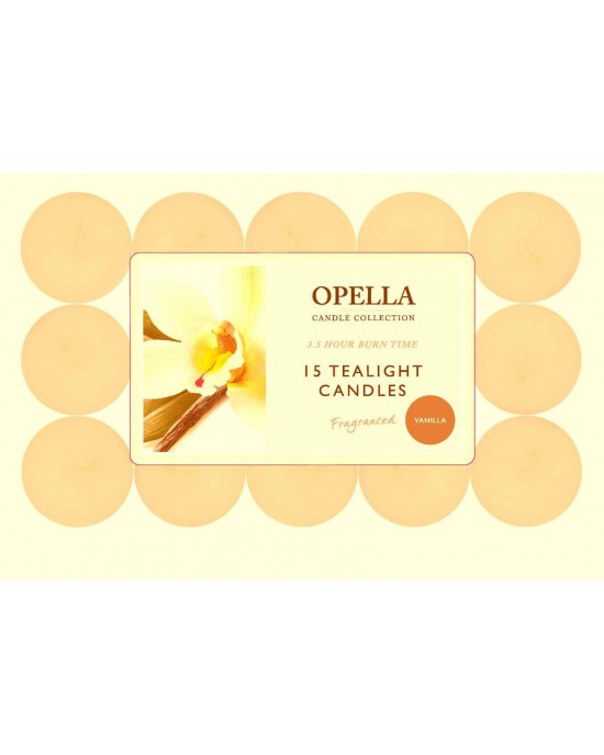 Opella 15 Pack Scented Tea Lights Candles 3.5 Hour Burn ~ Vanilla, Tea Light and Candles, Opella 