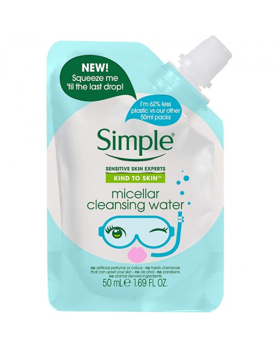 Simple Kind To Skin Micellar Cleansing Water Pouch - 50ml, Face Masks & Treatments,  