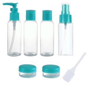 8 Piece Clear Plastic Travel Bottle Set ~ Aqua Blue